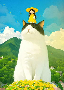 Giant Cat with Girl Head