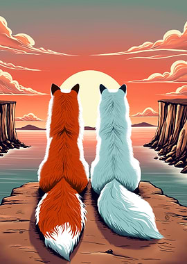 Romantic Sunset Foxes