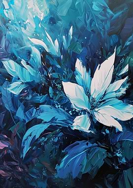 Abstract Blue and White Floral Painting