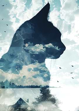 Cat Landscape Double Exposure
