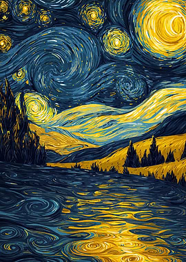 Starry Night Inspired Landscape Painting