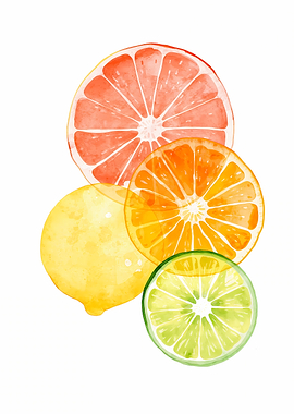 Watercolor Citrus Fruit Arrangement