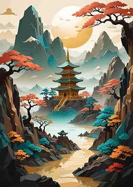 Japanese Landscape with River