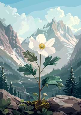 White Flower in Mountain Landscape