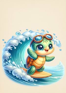 Cartoon Turtle Surfing