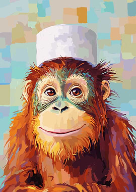 Orangutan with Chef's Hat Painting
