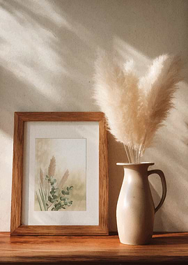 Still Life with Painting and Pampas Grass