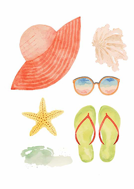 Watercolor Beach Vacation Essentials Illustration