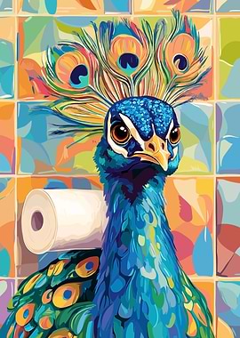 Peacock with Toilet Paper Roll