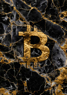 Golden Bitcoin on Marble Symbol
