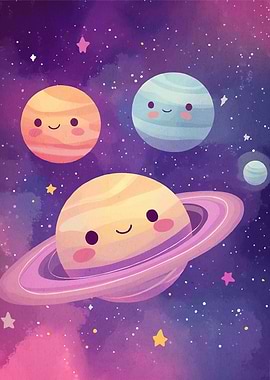 Cute Cartoon Planets Space