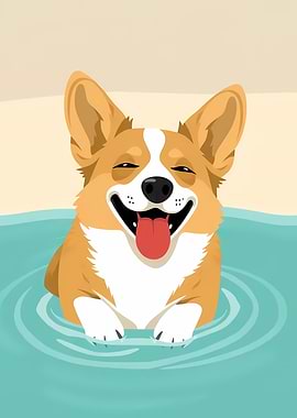 Happy Corgi Swimming