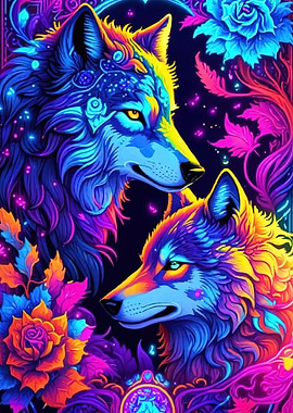Neon Wolves Floral Accents