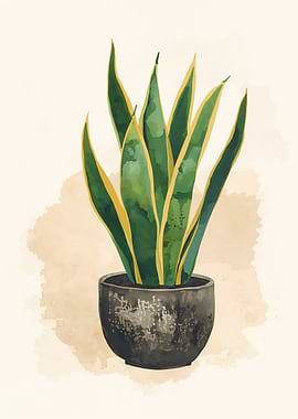 Watercolor Snake Plant in Pot