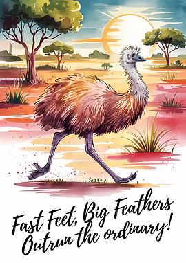 Emu Watercolor Art: Fast Feet
