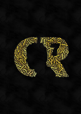 Golden CR Letter Typography on Black