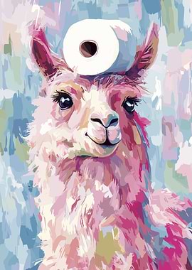 Llama with Toilet Paper on Head