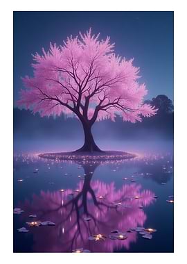 Pink Blossom Tree Reflection