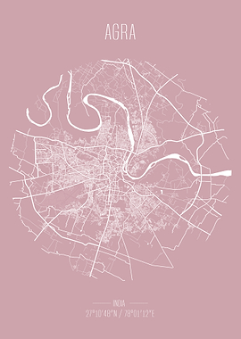 Agra City Map Art Print