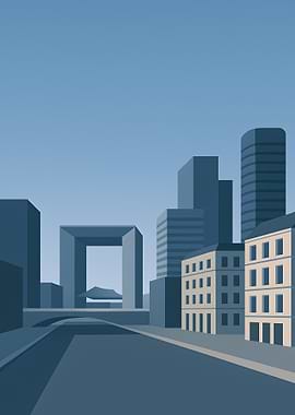 Modern Cityscape in Blue Tones