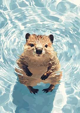 Swimming Quokka Illustration