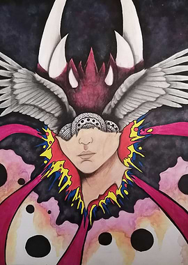 Surreal Portrait with Wings and Horns