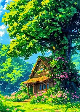 Rainy Day Cottagecore Landscape Painting