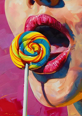 Lollipop and Lips Oil Painting