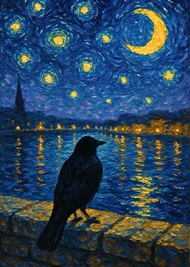 Starry Night with Crow