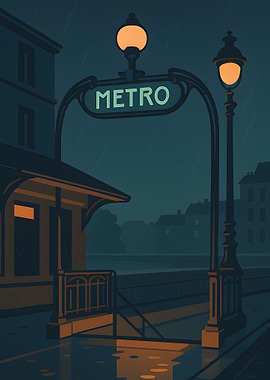 Paris Metro Station at Night