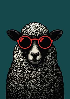 Cool Sheep with Red Sunglasses