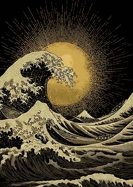 Golden Wave and Sun Art