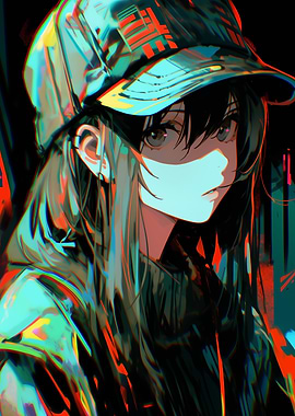 Anime Girl with Cap Digital Art