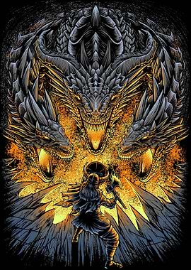 Viking versus Three-Headed Dragon Illustration