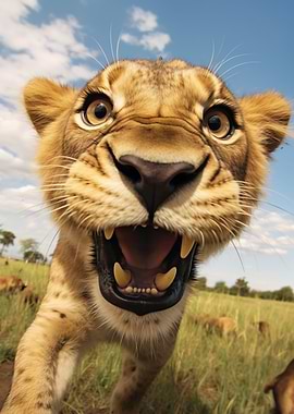Lion Cub Close-Up with Open Mouth