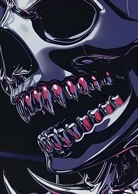 Chrome Skull with Red Accents