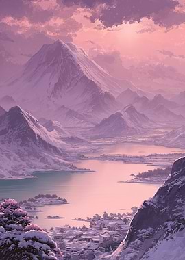 Winter Mountain Landscape with Lake