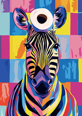 Colorful Zebra with Toilet Paper Hat