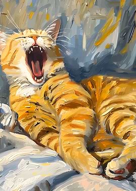 Yawning Orange Tabby Cat Painting