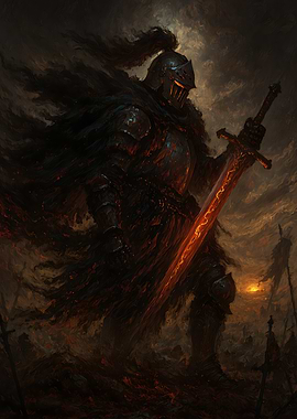 Dark Knight with Fiery Sword