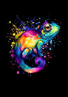 Colorful Chameleon Watercolor Art