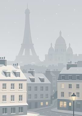 Winter in Paris cityscape illustration
