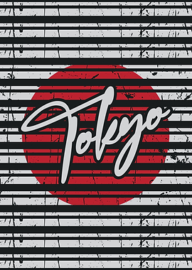 Tokyo Graphic Art with Japanese Flag