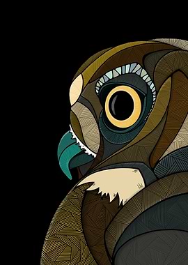 Stylized Owl Portrait on Black Background