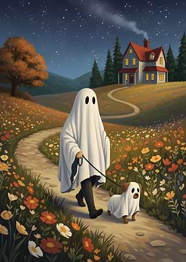 Ghost and Dog Walking on Path