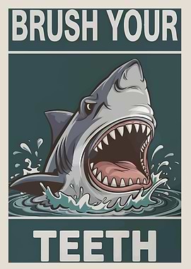 Brush Your Teeth Shark Poster