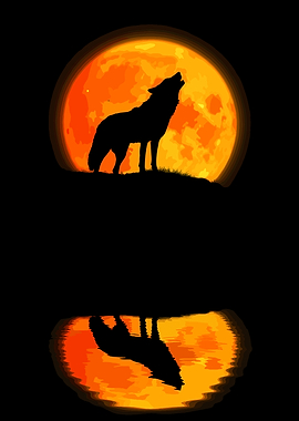 Wolf Howling at the Moon Silhouette