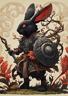 Armored Rabbit Warrior with Red Eyes