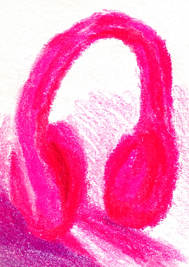 Pink Headphones Pastel Drawing