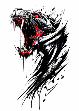 Roaring Tiger Head with Red Accents